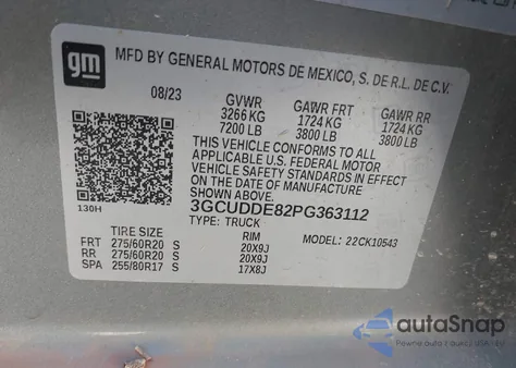 2023 Chevrolet Silverado 1500 4Wd Standard Bed Lt z USA, uszkodzony, nr VIN 3GCUDDE82PG363112